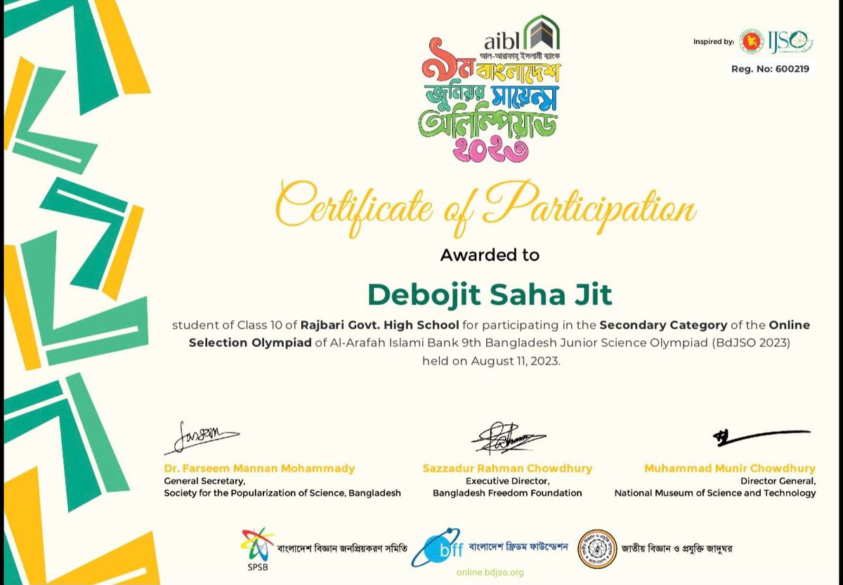 9th Bangladesh Junior Science Olympiad (BdJSO) 2023 — Online Selection — photo 1
